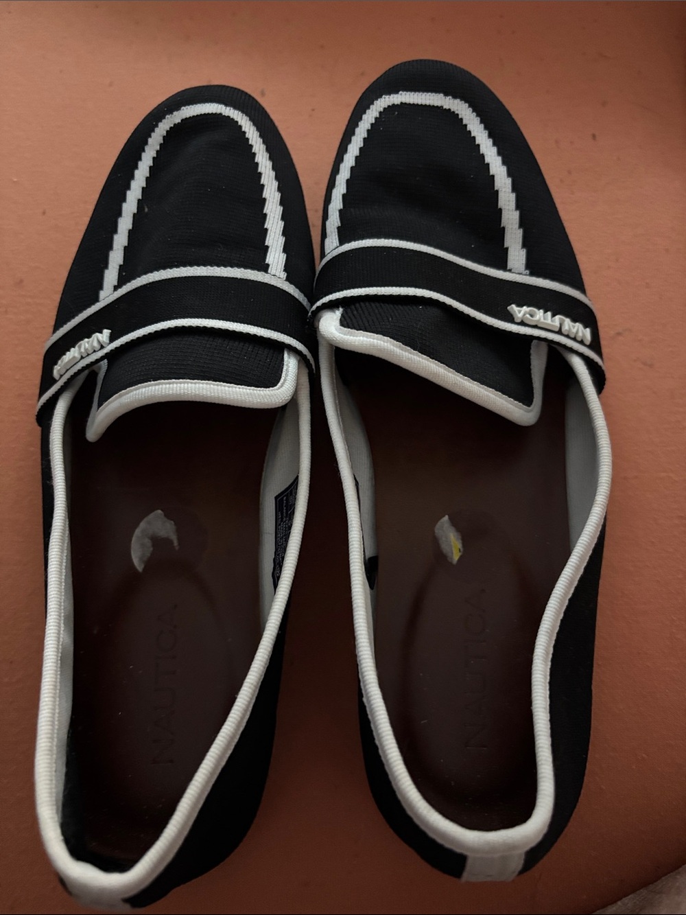 Nautica Black and White Slip-On Loafers for ladies